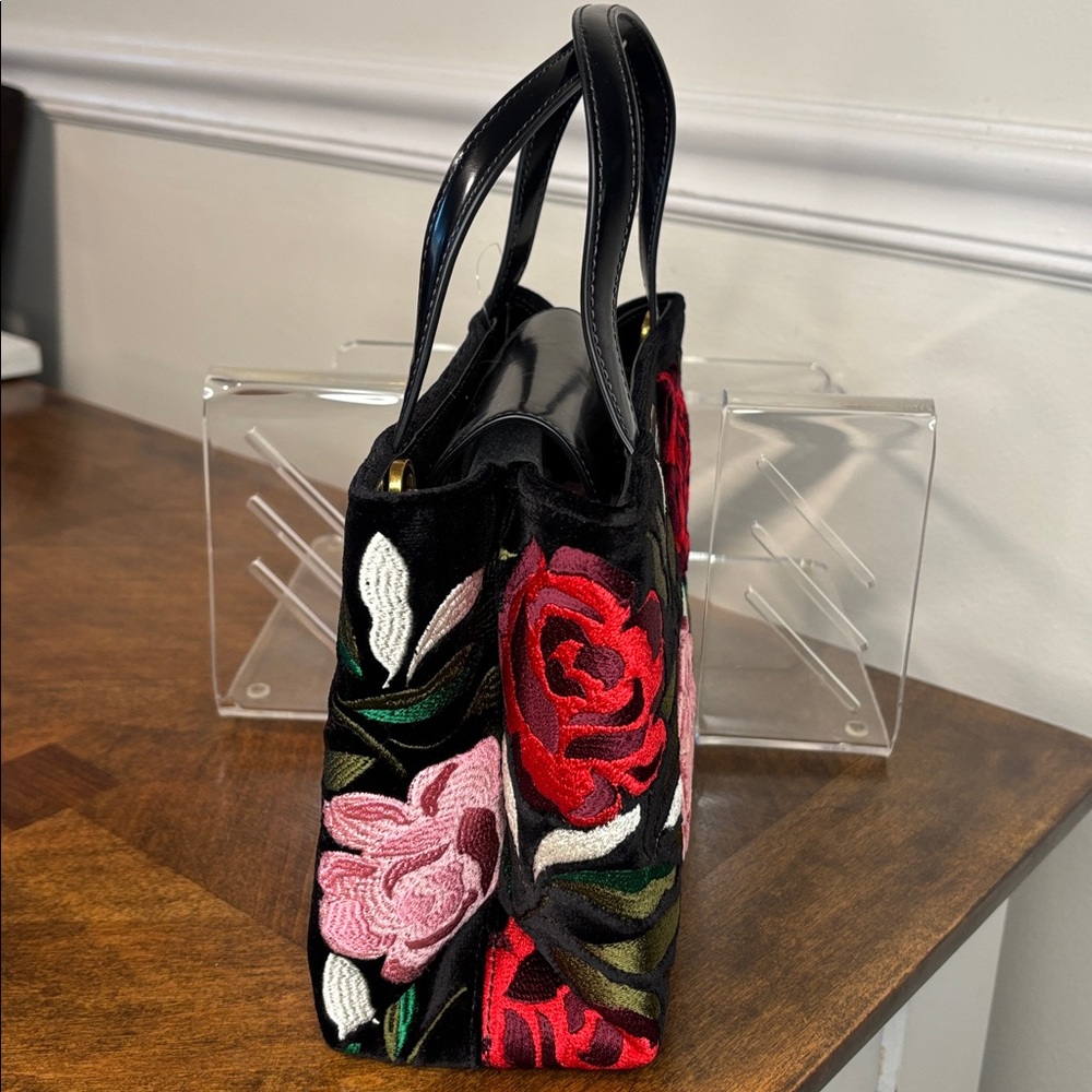 KATE SPADE Sam Icon Rose Garden Embroidery Embellished Velvet Tote - Picture 5 of 12